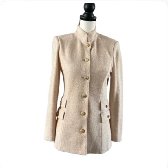 ST. JOHN Elegant Cream and Gold Blazer size 2 long jacket - Picture 1 of 17